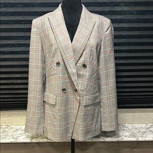 LOFT Women’s Cream Black & Rust Plaid‎ Double Breasted Blazer Size 10 NWT